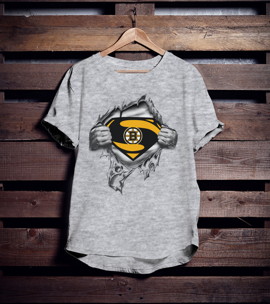 Bruins Superman Logo Integration With Ripped Shirt Effect T-Shirt