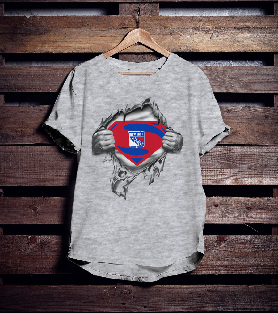 New York Rangers Superman Logo Pullover Tear T-Shirt