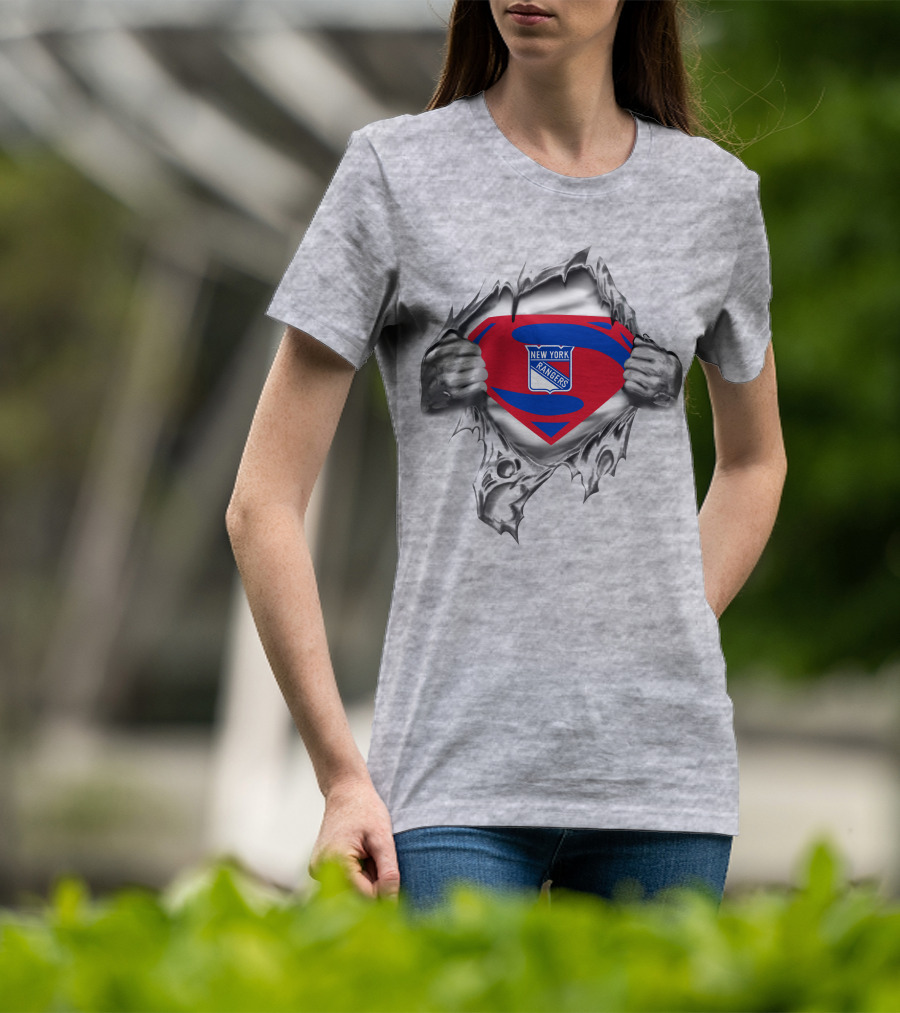 New York Rangers Superman Logo Pullover Tear T-Shirt