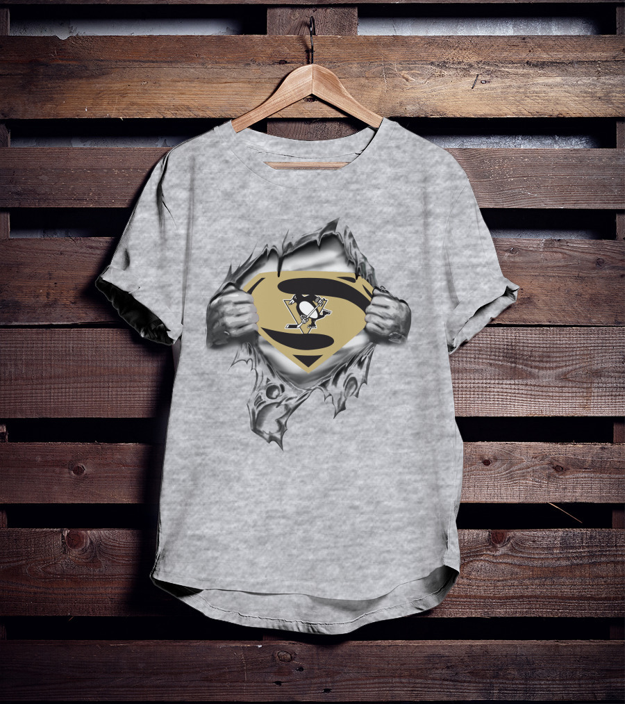 Pittsburgh Penguins Superman Emblem Unveiling Hockey Fan Fusion T-Shirt