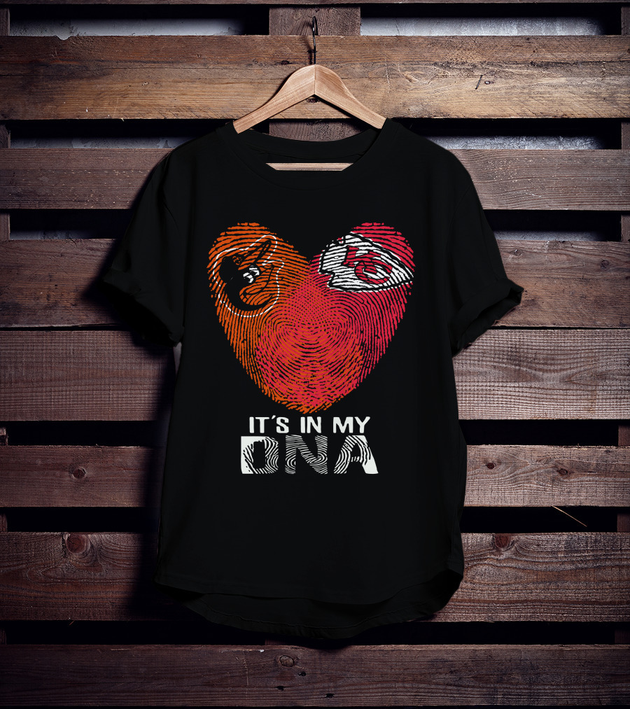 Baltimore Orioles Kansas City Chiefs Heart Fingerprint It's In My Dna T-Shirt