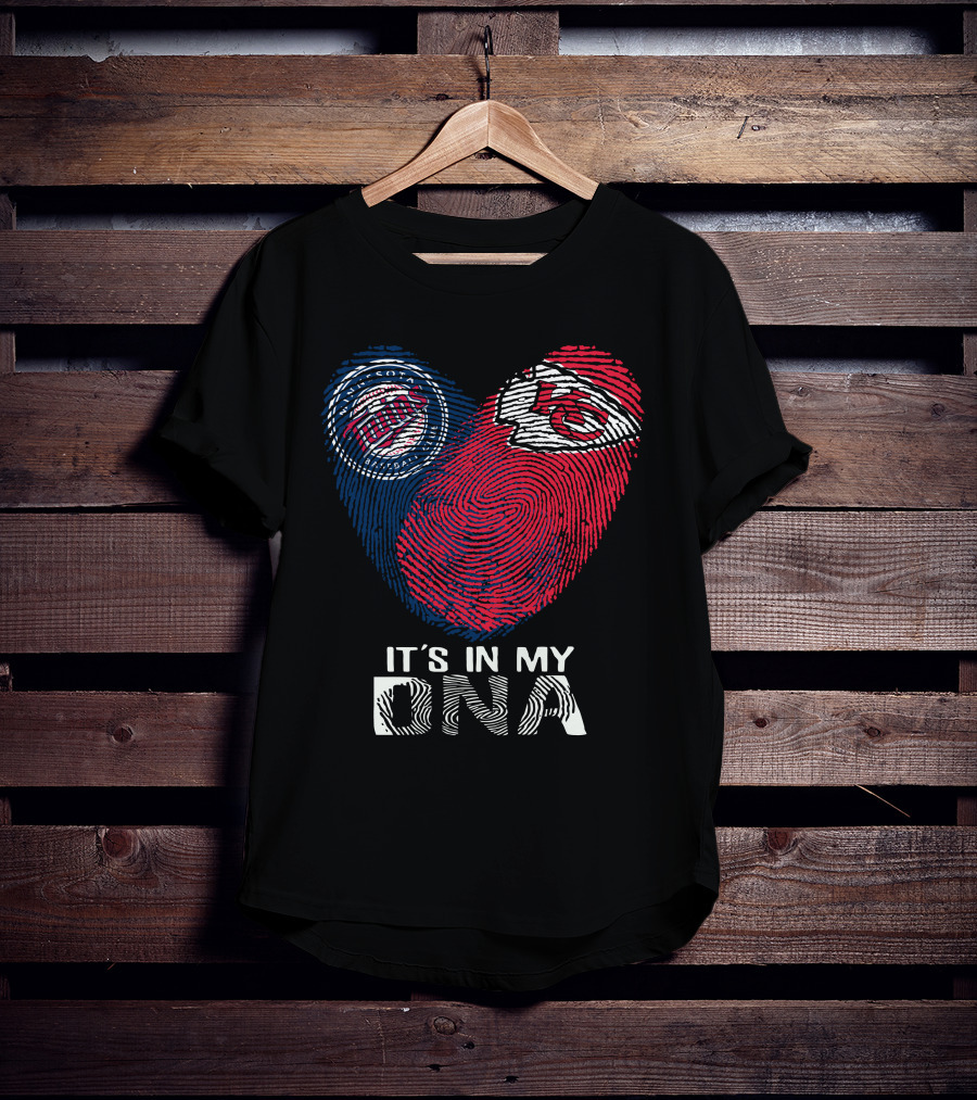 Minnesota Twins Kansas City Chiefs It's In My DNA Fingerprint Heart T-Shirt