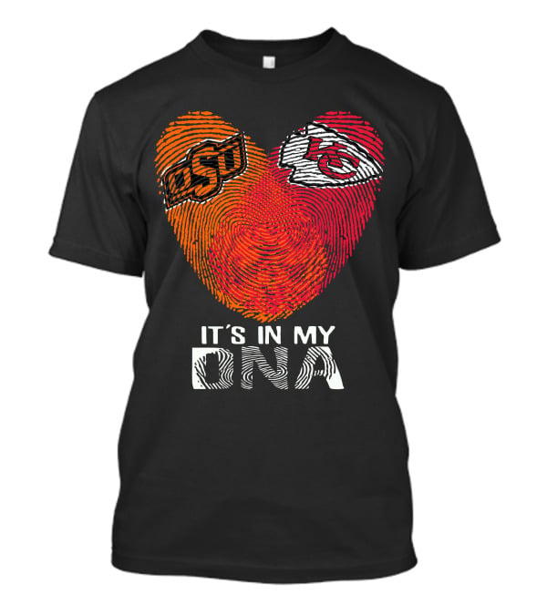 Oklahoma State Osu And Kansas City Chiefs It's In My Dna Fingerprint Heart T-Shirt