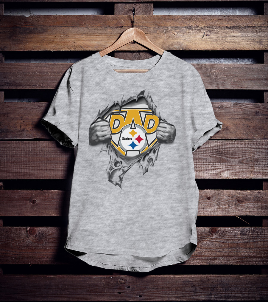 Steelers Dad Logo With Ripped Superhero Effect T-Shirt