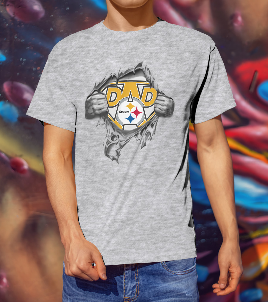 Steelers Dad Logo With Ripped Superhero Effect T-Shirt