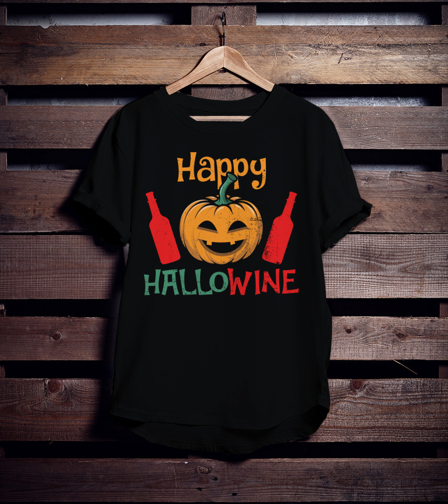 Happy Hallo Wine Pumpkin Jack-O'-Lantern With Wine Bottles T-Shirt