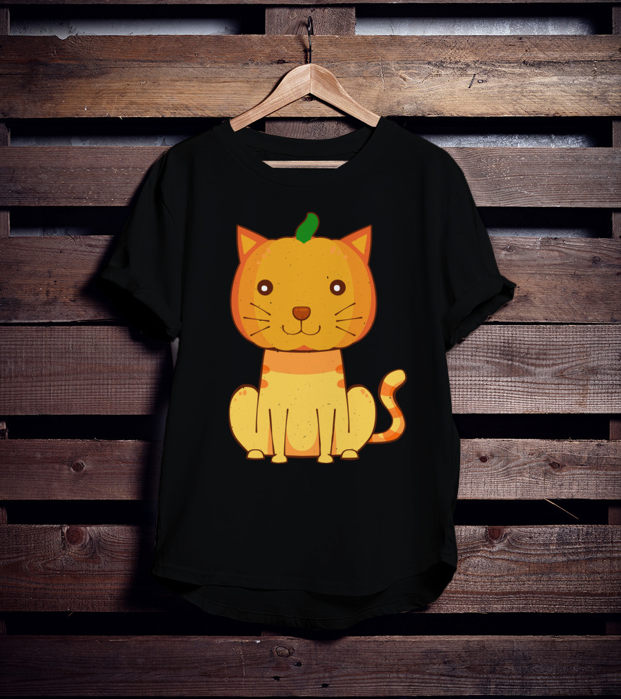 Halloween Pumpkin Cat Face And Striped Tail Whiskers T-Shirt
