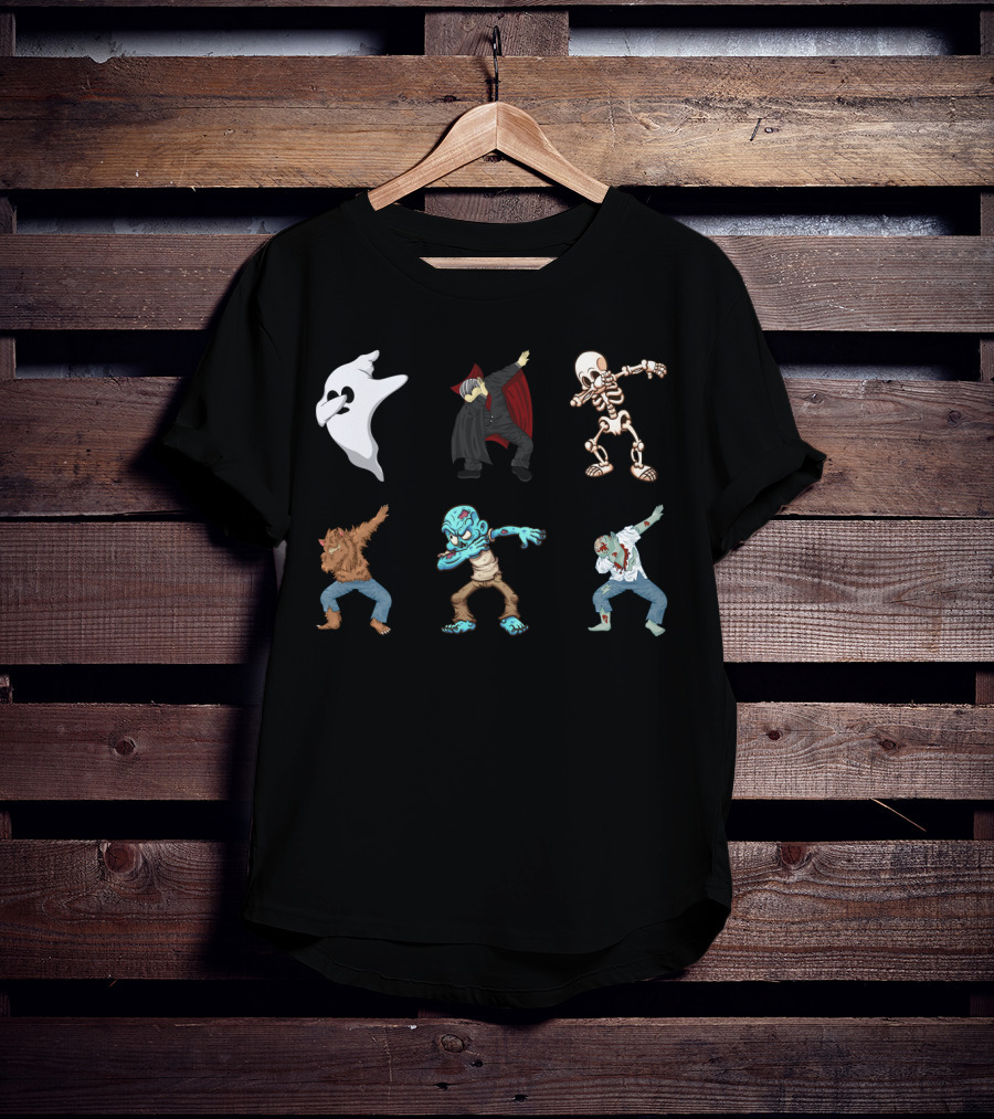 Dabbing Halloween Skeleton Ghost Vampire Werewolf Zombie Monster T-Shirt