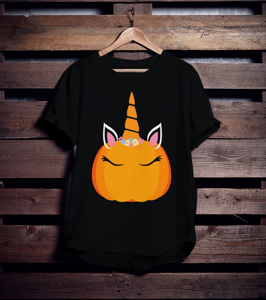 Unicorn Pumpkin With Floral Crown And Sleepy Eyes T-Shirt