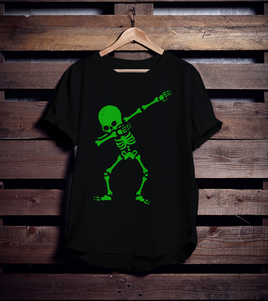 Dabbing Green Skeleton Halloween Humor T-Shirt