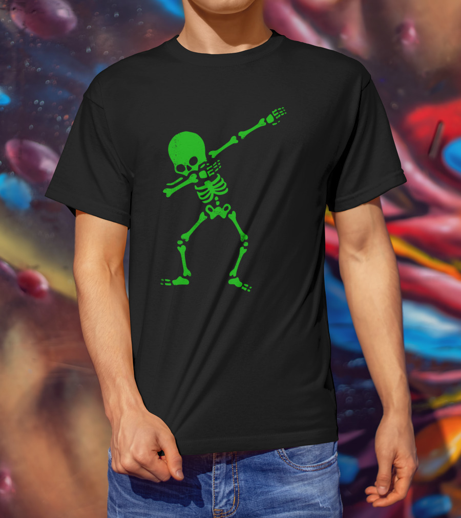 Dabbing Green Skeleton Halloween Humor T-Shirt
