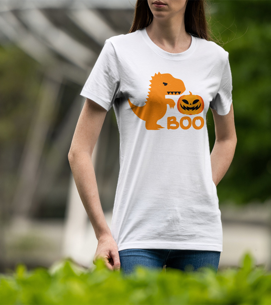 Boo Dinosaur With Jack-O'-Lantern Pumpkin T-Shirt