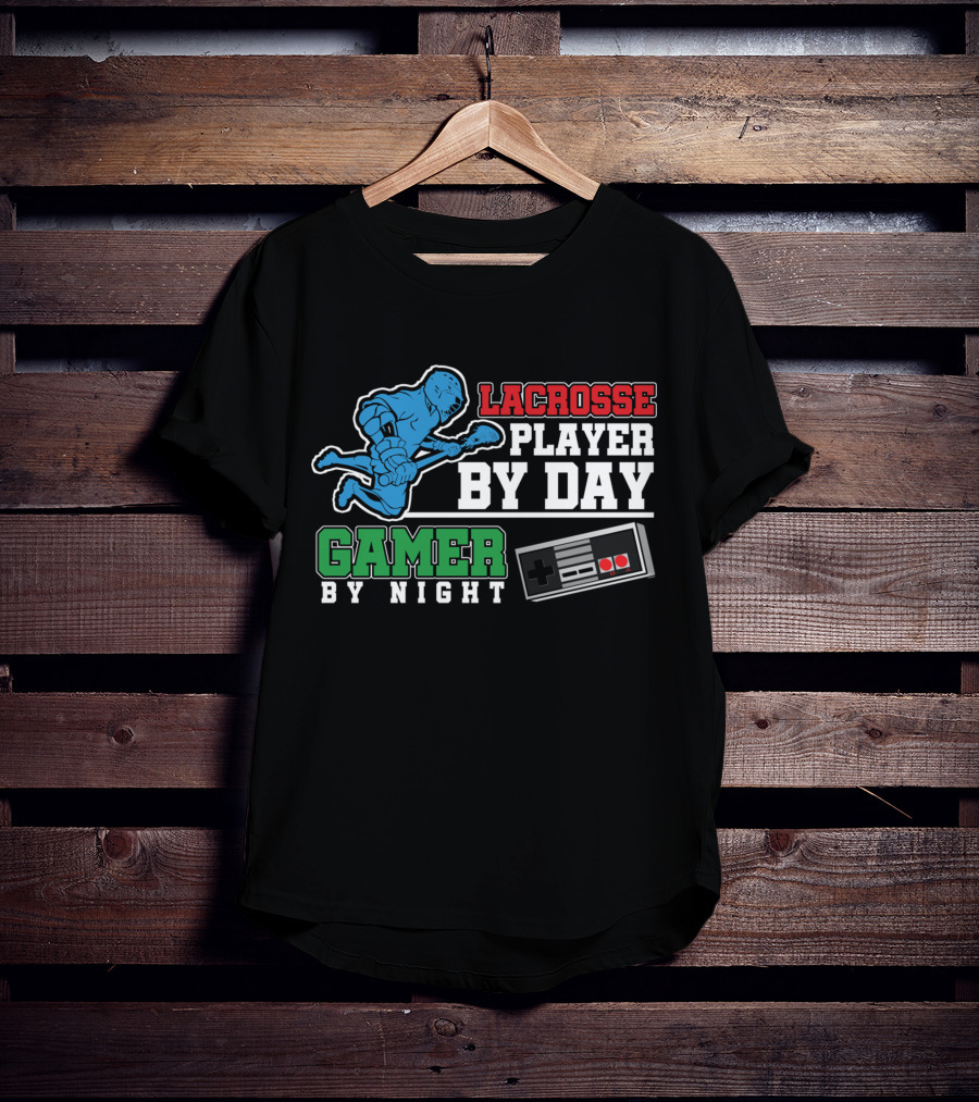 Lacrosse Player By Day Gamer By Night Retro Controller T-Shirt