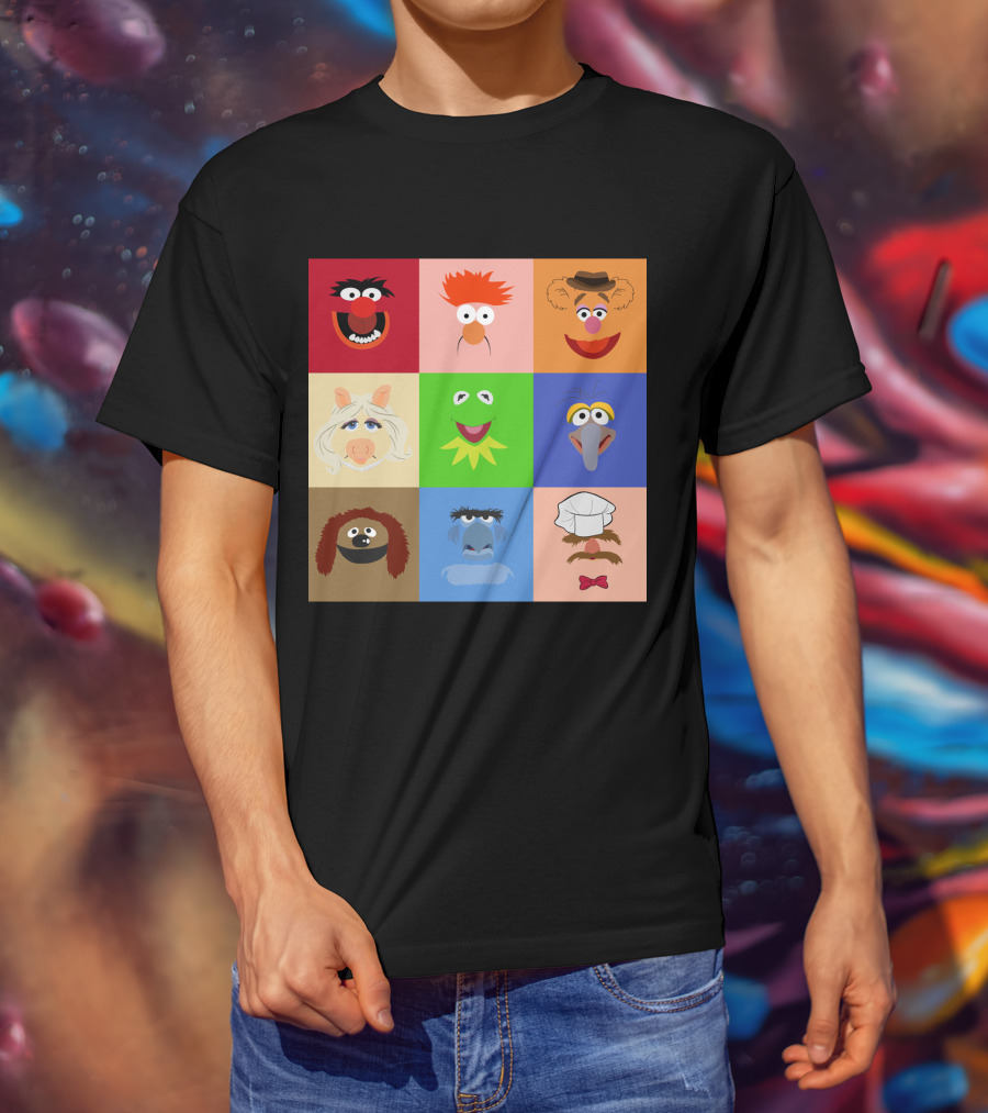 Muppets Faces Grid Featuring Kermit Piggy Fozzie Gonzo And More T-Shirt