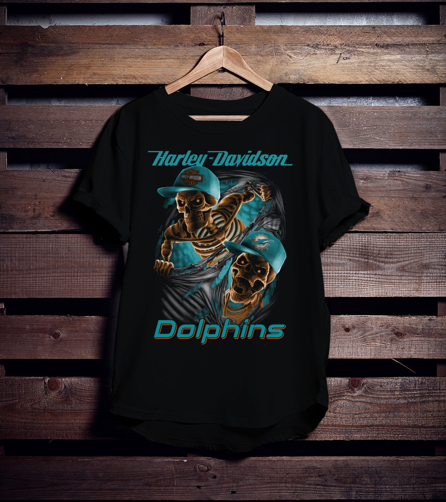 Harley Davidson Miami Dolphins Skeletons T-Shirt