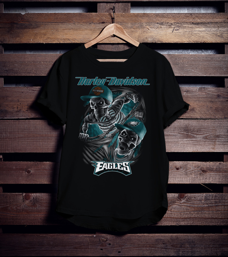 Harley Davidson Philadelphia Eagles Skeletons T-Shirt