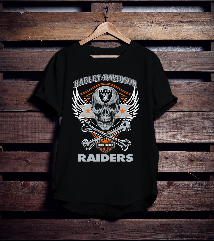 Harley Davidson Raiders Skull Las Vegas Raiders Motorcycles T-Shirt