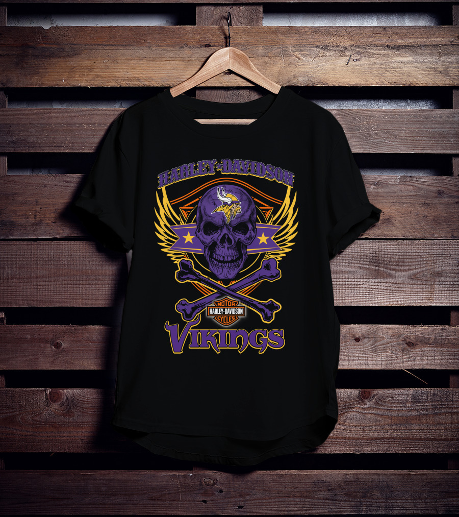 Harley Davidson Vikings Skull Minnesota Vikings Motorcycle Cycles T-Shirt