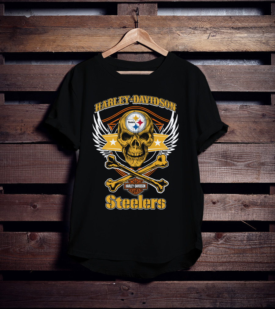 Harley Davidson Steelers Skull And Crossbones T-Shirt