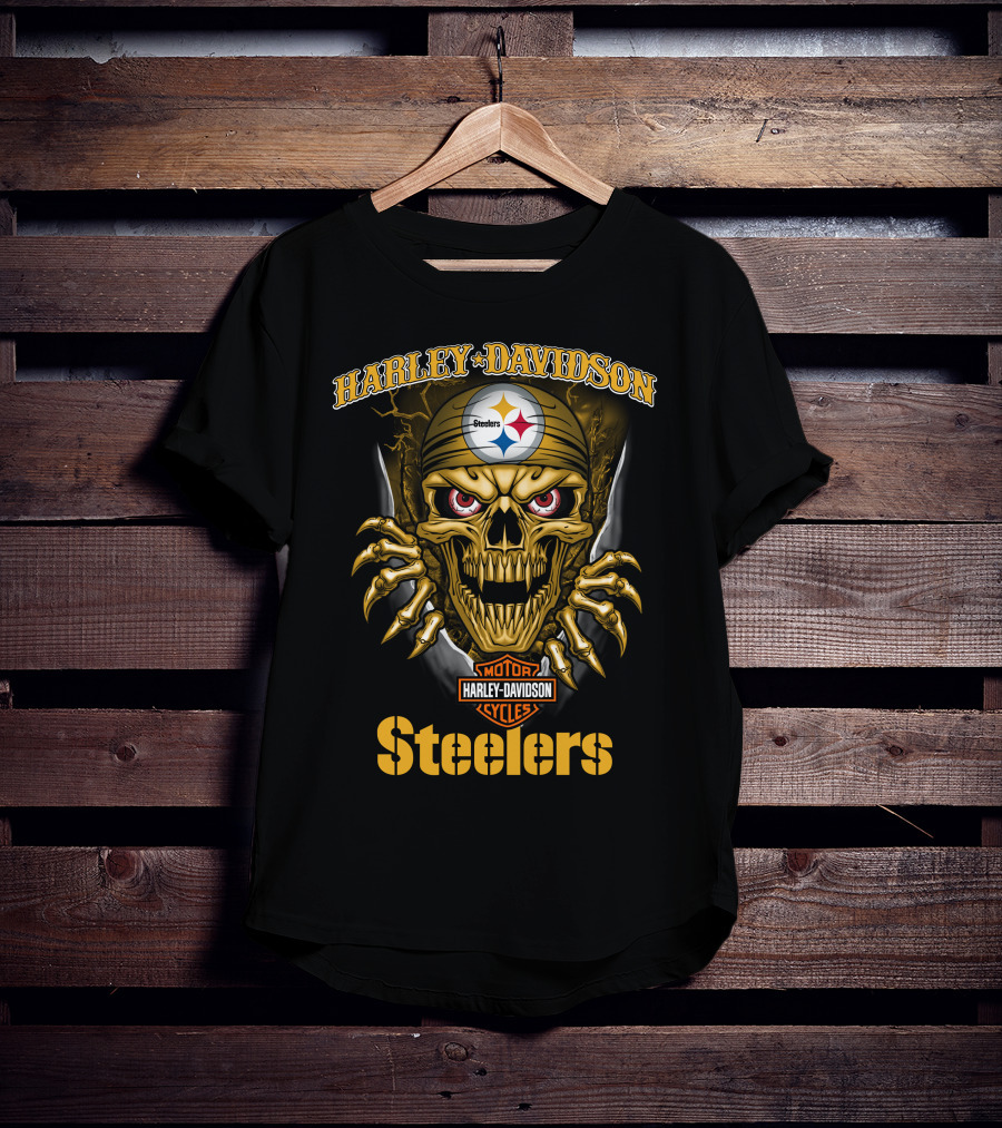 Harley Davidson Skull Steelers Moto Nfl Pittsburgh Steelers T-Shirt