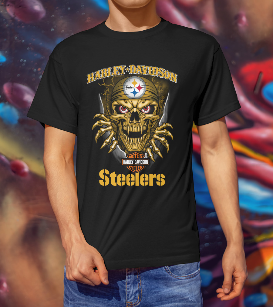 Harley Davidson Skull Steelers Moto Nfl Pittsburgh Steelers T-Shirt
