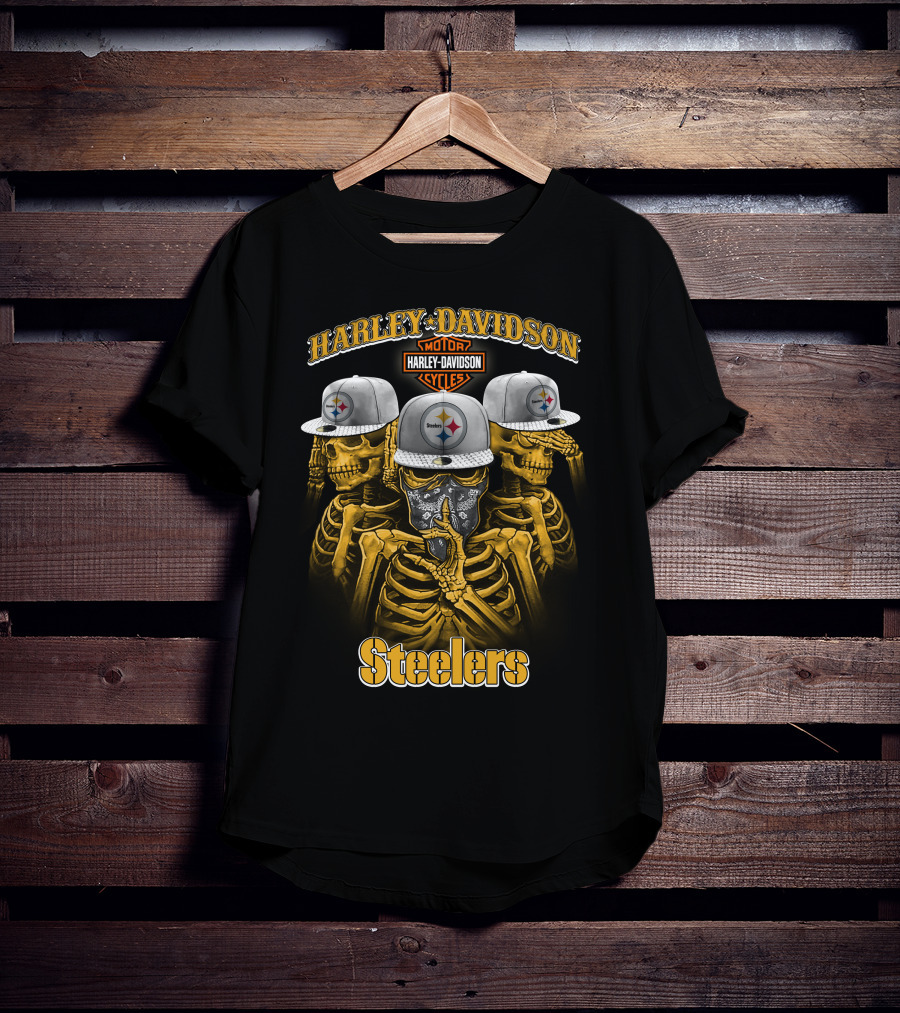 Harley Davidson Motor Cycles Steelers Skull Trio T-Shirt