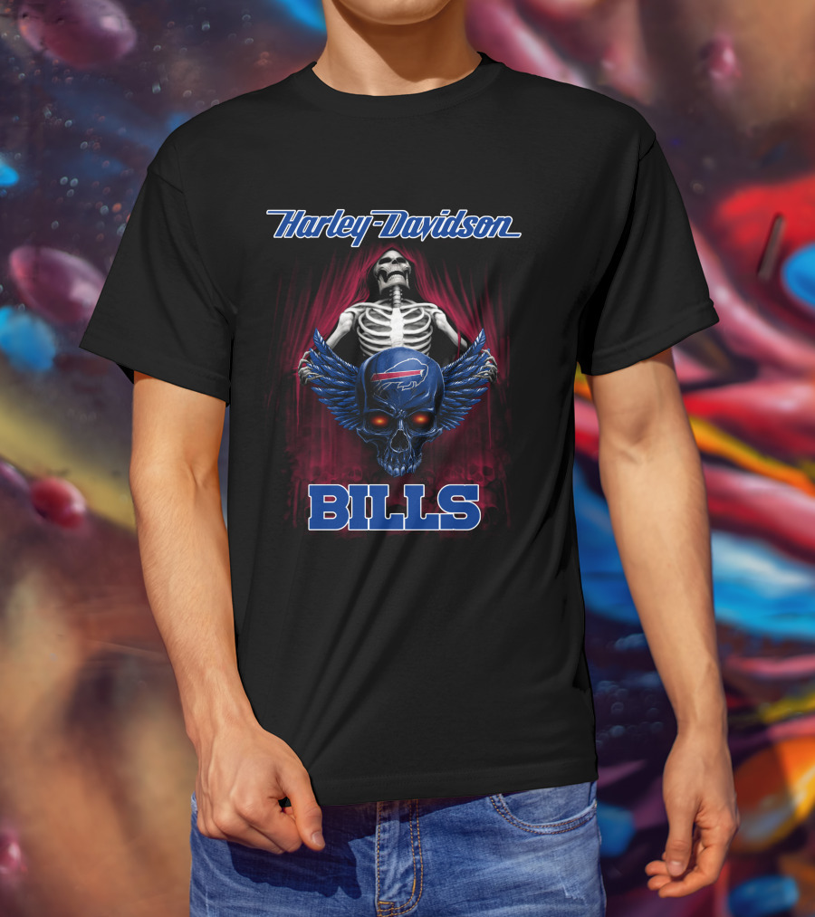 Harley Davidson Bills Hdnfl 0610 Buffalo Bills Skull Wings T-Shirt