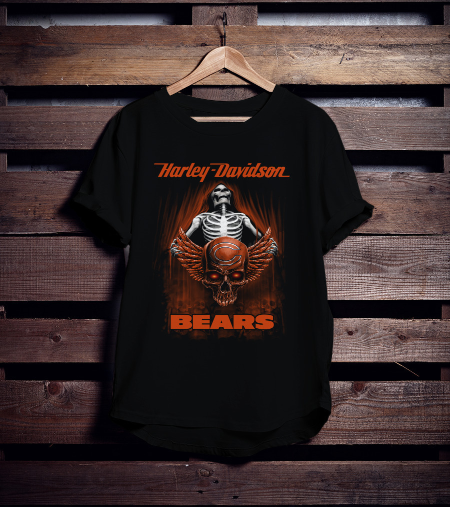 Harley Davidson Bears Nfl Chicago 0610 Skeleton Skull T-Shirt