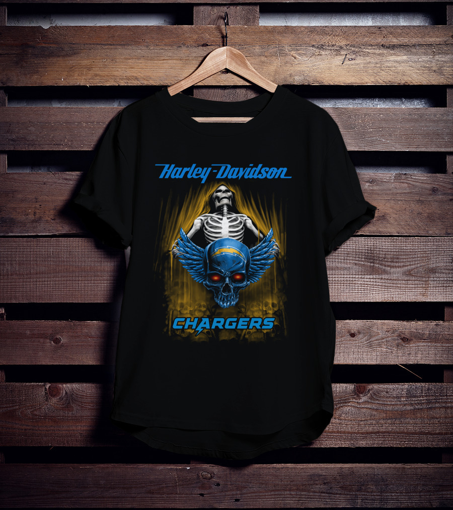 Harley Davidson Los Angeles Chargers Skull And Skeleton T-Shirt