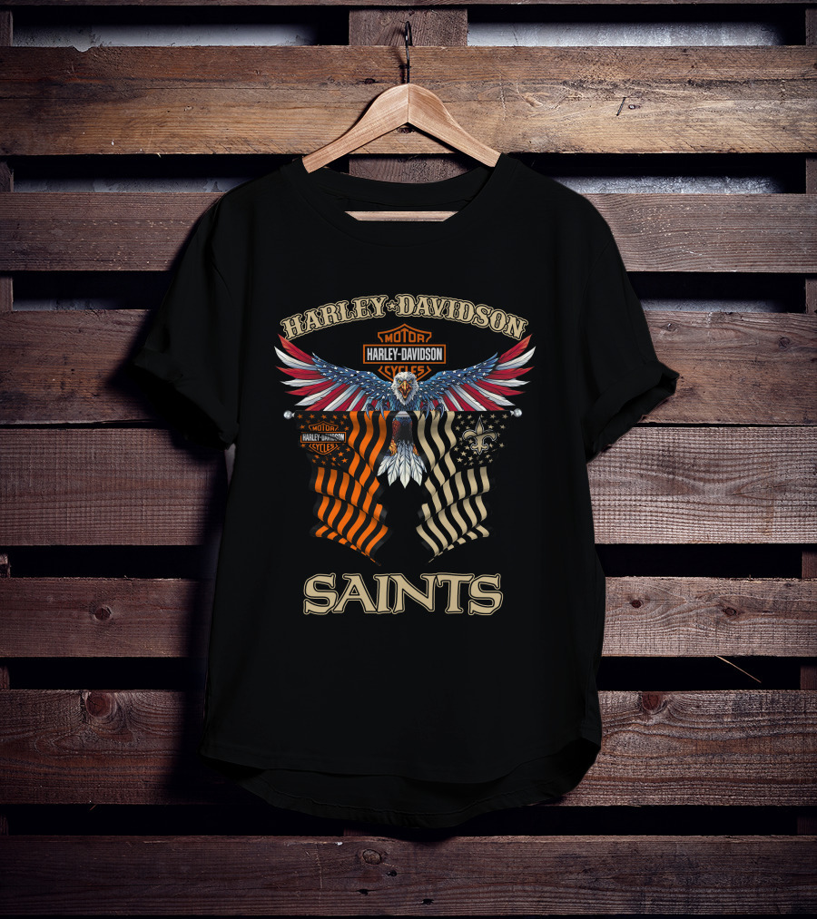 Harley Davidson Saints New Orleans Motorcycle Flag Eagle Fleur-De-Lis T-Shirt