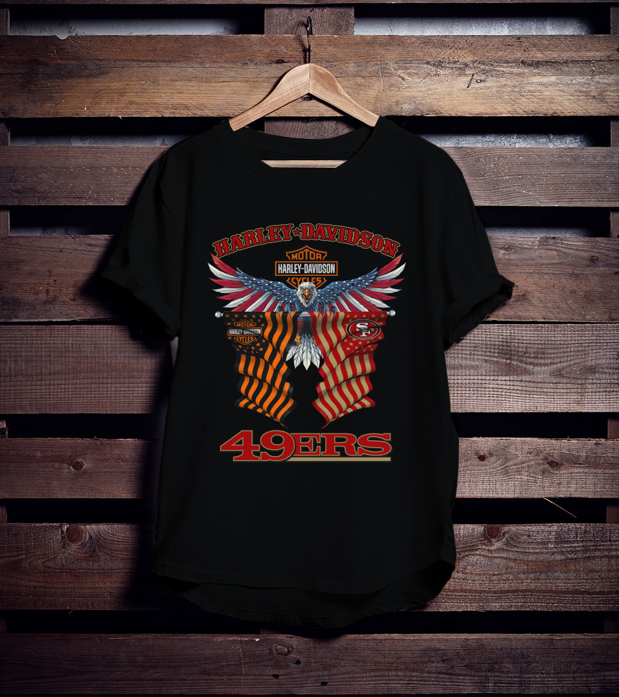 Harley Davidson 49ers Eagle With Flags T-Shirt