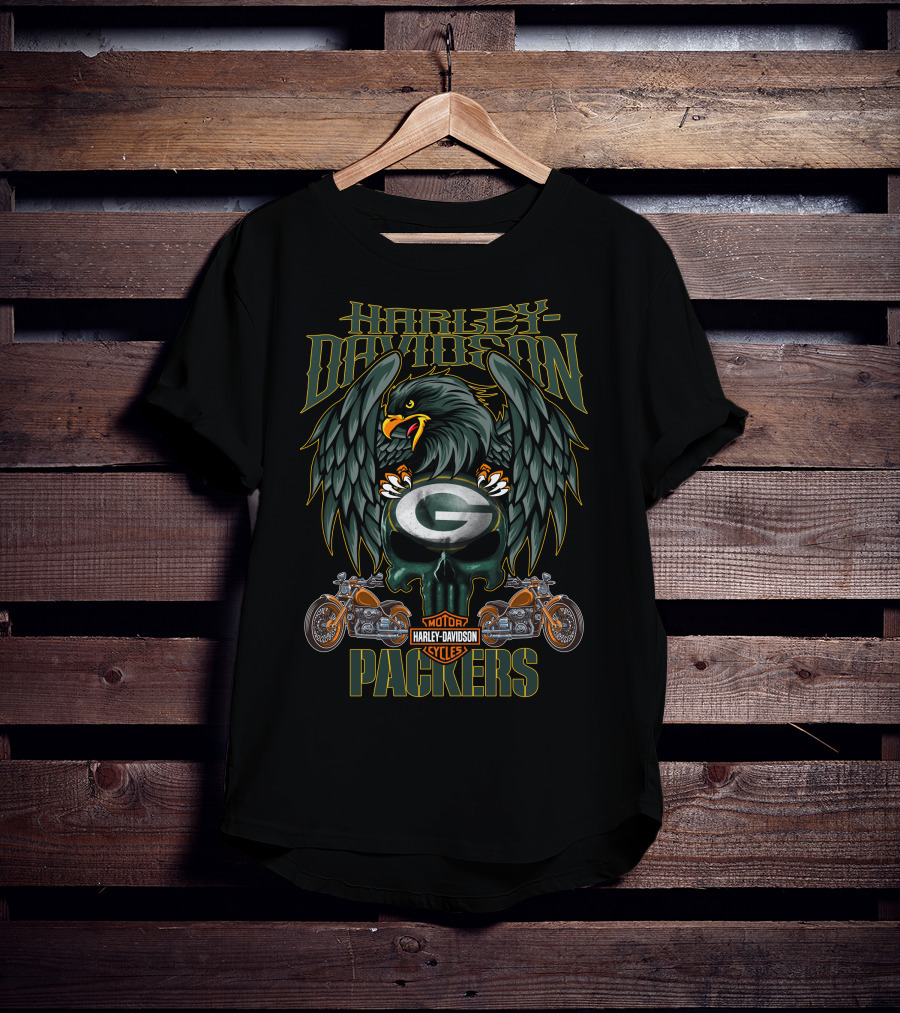 Harley Davidson Green Bay Packers Motor Cycles T-Shirt
