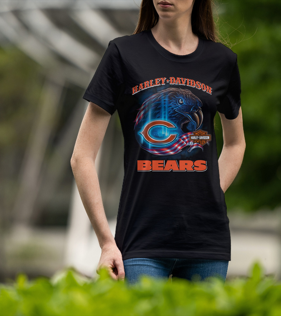 Harley Davidson Chicago Bears Eagle Motorcycle Cycles T-Shirt