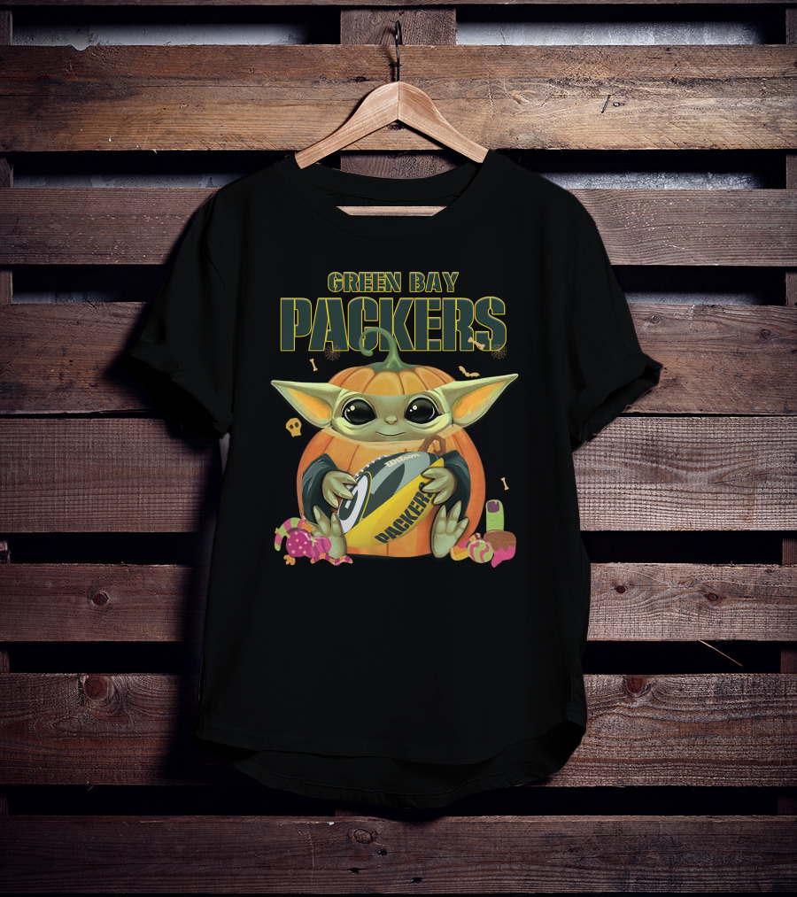 Green Bay Packers Halloween Baby Yoda Football T-Shirt
