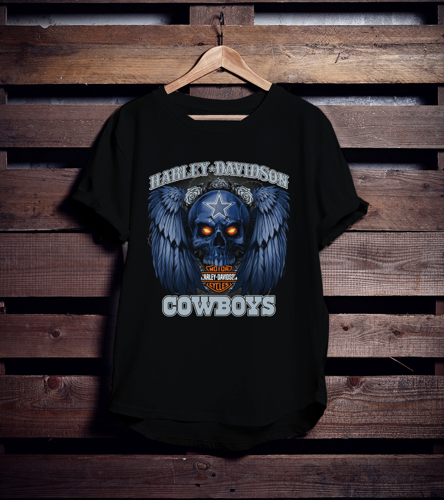 Harley Davidson Cycles Cowboys Skull With Wings And Star T-Shirt