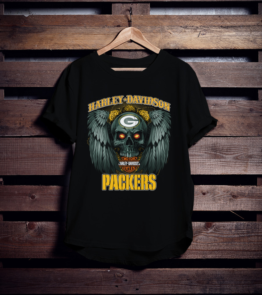 Harley Davidson Packers Skull Hd Nfl1228 Green Bay Packers T-Shirt