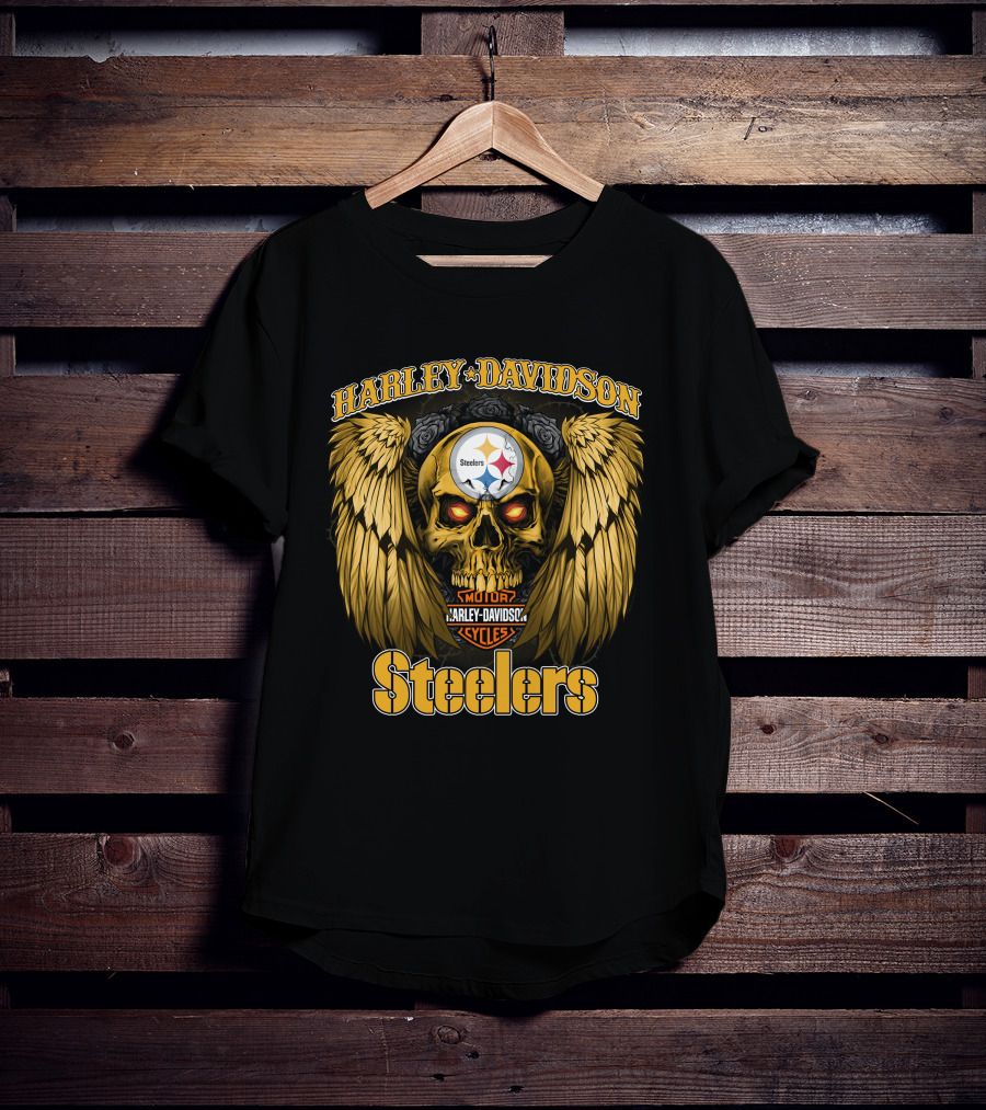 Harley Davidson Steelers Skull With Wings T-Shirt