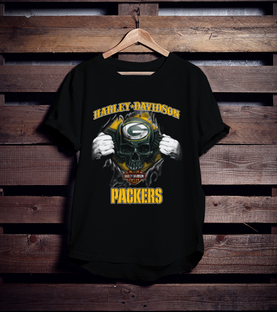 Harley Davidson Green Bay Packers Skull Cycles T-Shirt
