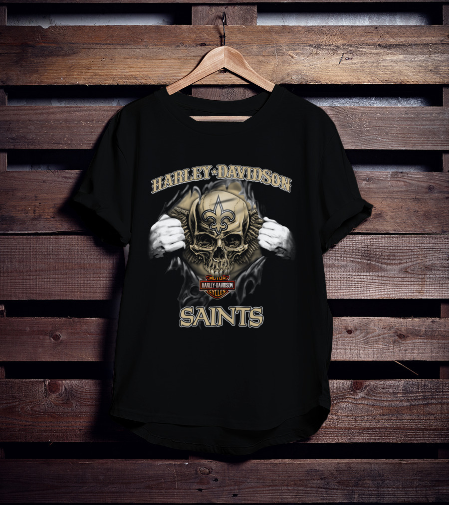 Harley Davidson Skull New Orleans Saints Nfl Major Cycles T-Shirt