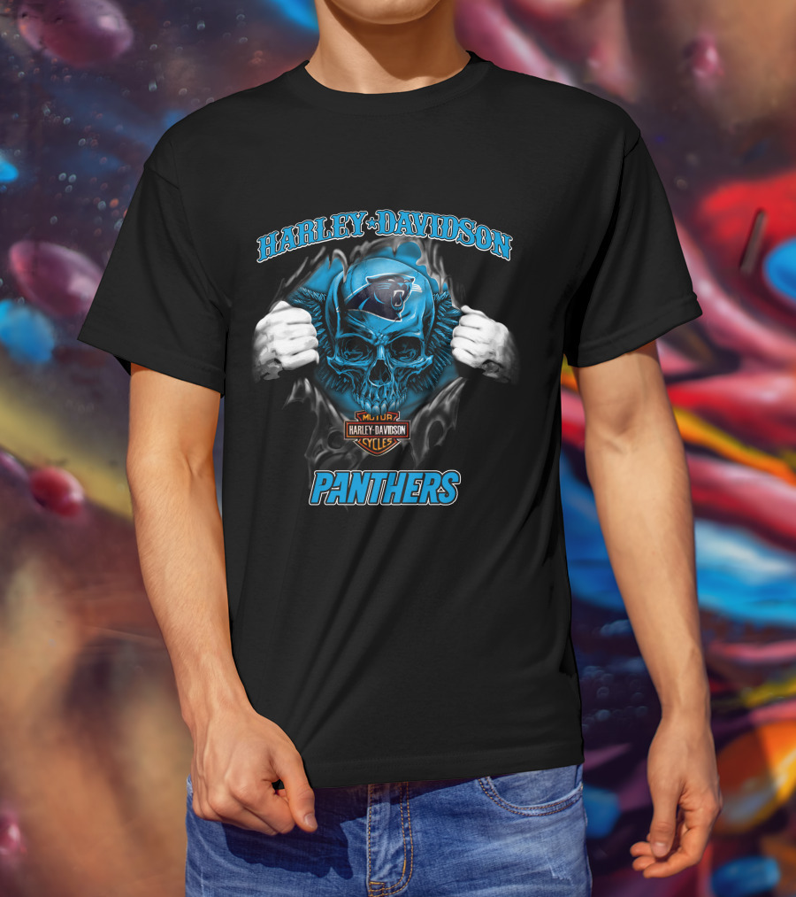 Harley Davidson Panthers Skull Nfl Carolina T-Shirt
