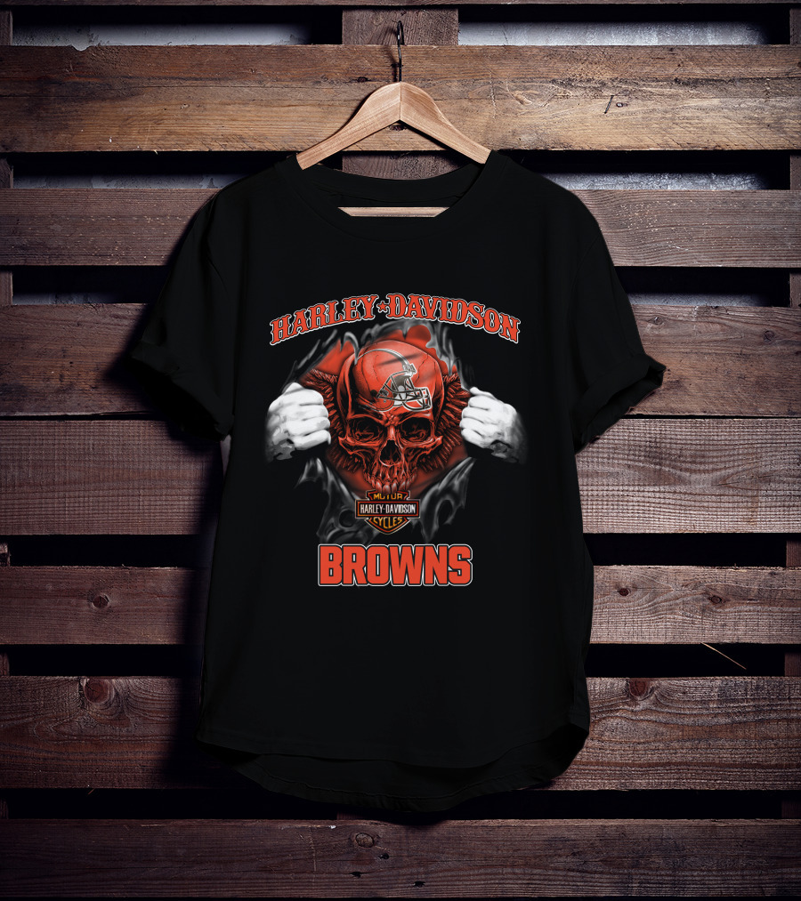 Harley Davidson Skull Cleveland Browns Nfl Major Cycles T-Shirt