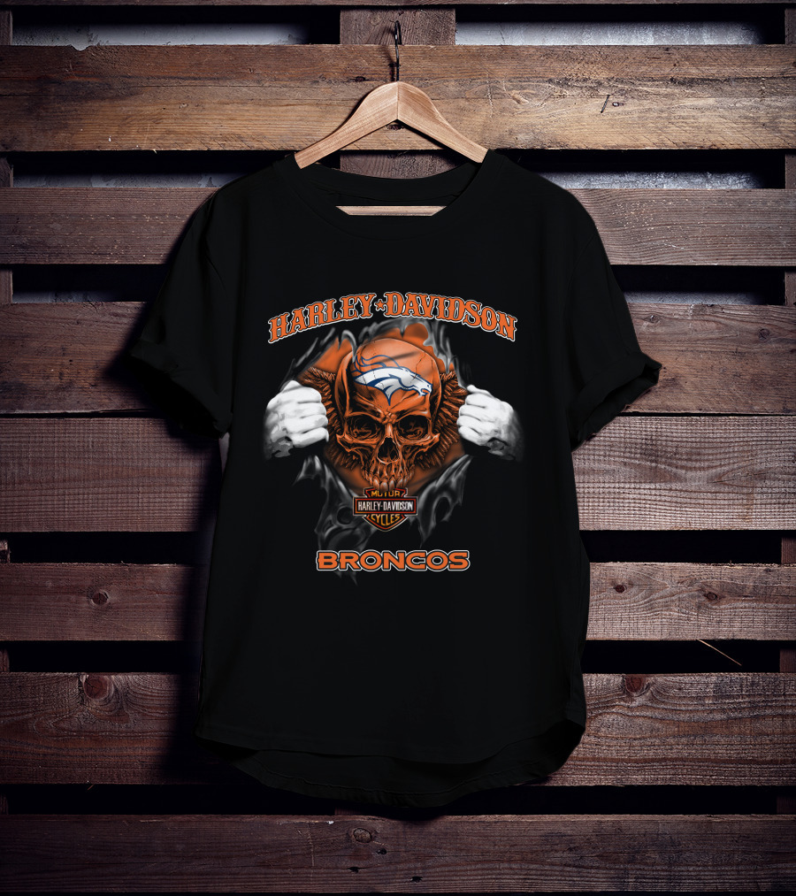 Harley Davidson Skull Denver Broncos Nfl Cycles T-Shirt