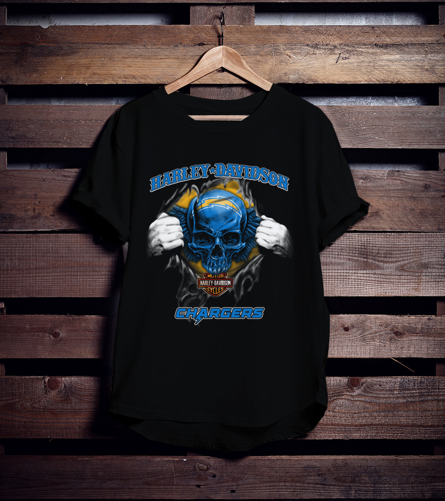 Harley Davidson Chargers Skull Nfl Los Angeles T-Shirt