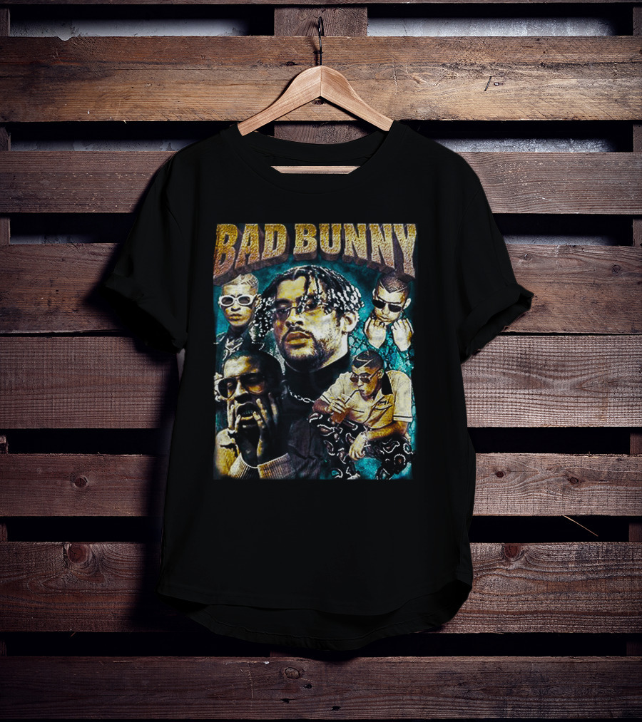 BAD BUNNY Multi-Image Portrait Collage Fan T-Shirt