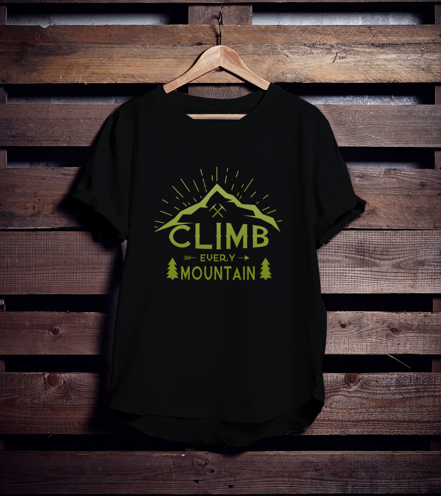 CLIMB Every Mountain Adventure With Trees And Sunburst T-Shirt