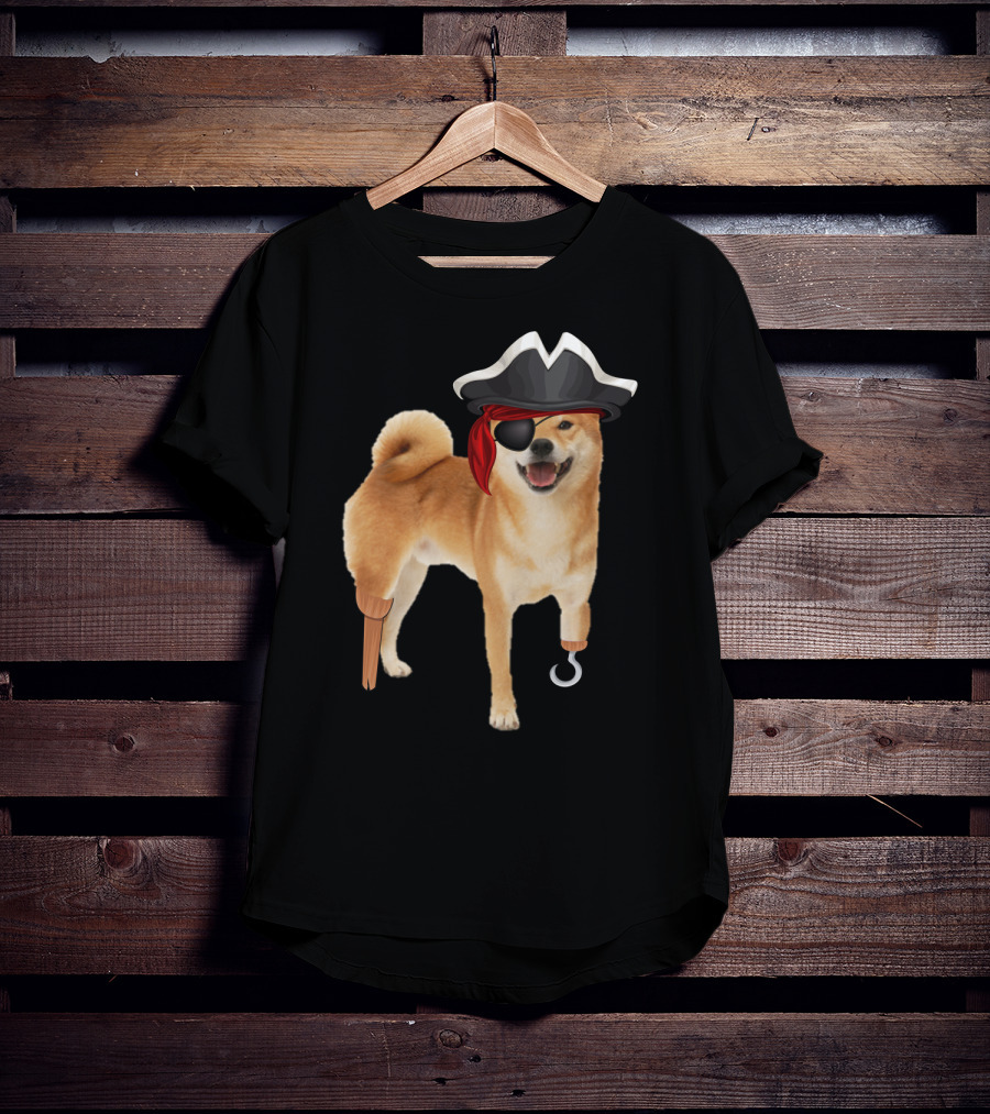 Shiba Inu Pirate With Hook And Peg Leg For Halloween Dog Lovers T-Shirt