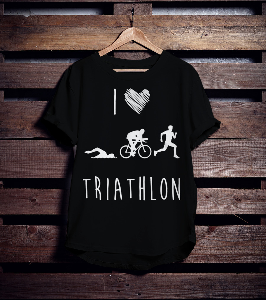 I Love Triathlon Featuring Swim Bike Run Iconography T-Shirt