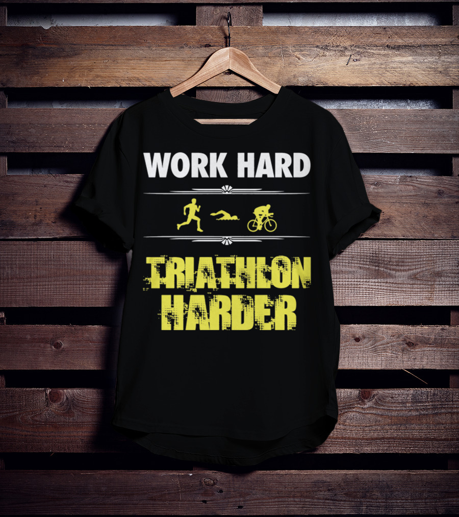 Work Hard Triathlon Harder Running Swimming Cycling Icons T-Shirt