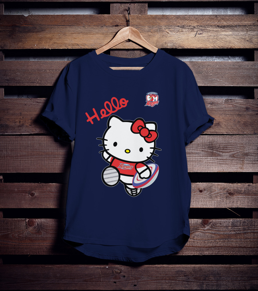 Hello Kitty Sydney Roosters NRL001 Red Bow Rugby Character T-Shirt