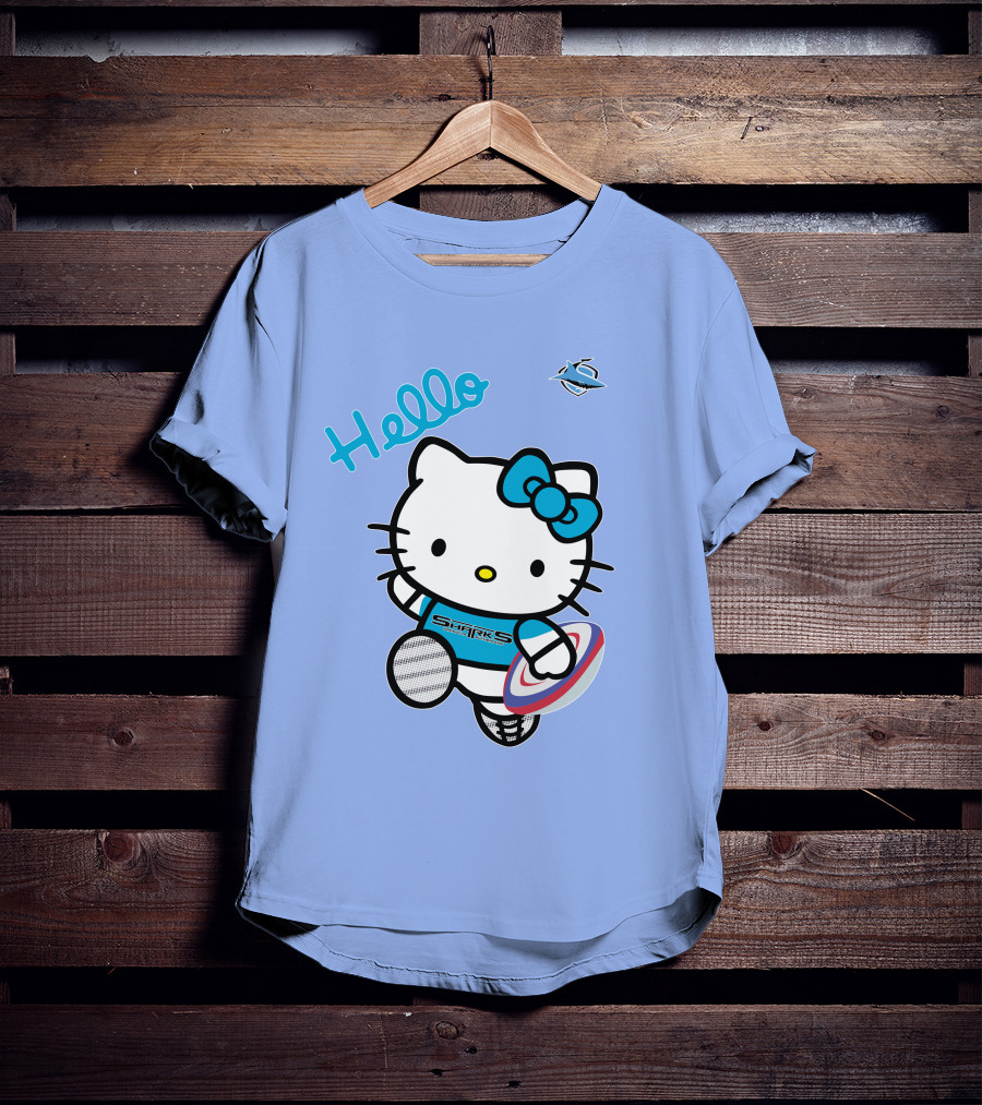 NRL1005 Cronulla Sutherland Sharks Hello Kitty Rugby Player T-Shirt